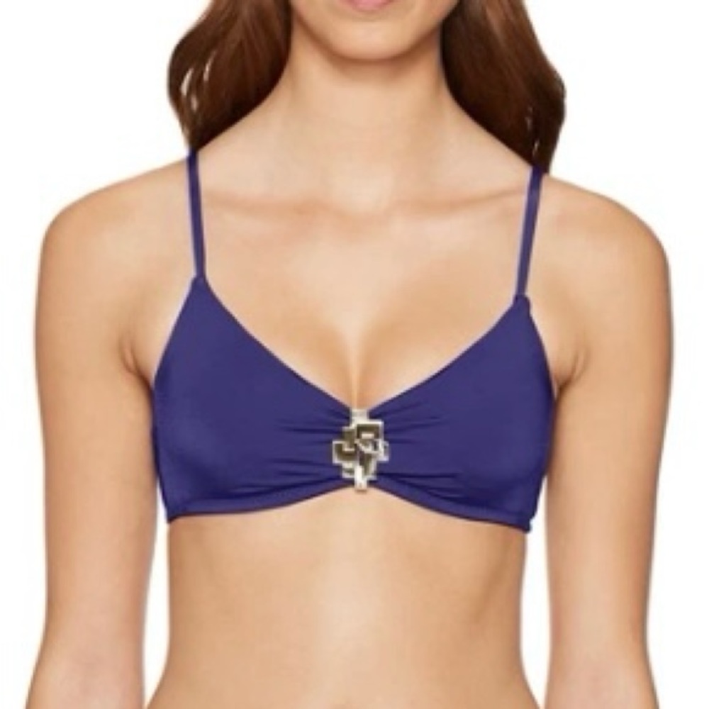 Trina Turk Navy Bikini Top with Gold Detail